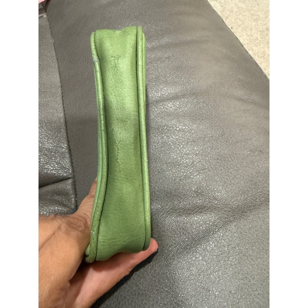 Lime Green Pebbled Genuine Leather Zippered Pouch Cosmetic Makeup Organizer Bag - Picture 3 of 4